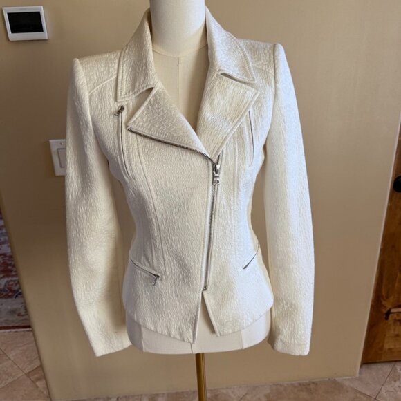 BCBGMaxAzria Ivory fabric moto jacket, size S - Picture 1 of 5